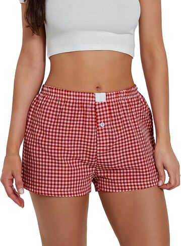 Y2K Boxer Shorts for Womens Low Waist Plaid Lounge Shorts Elastic Cute Gingham Pajamas Bottoms in Kuwait