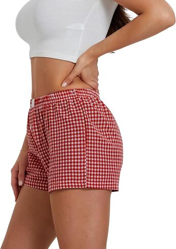 Y2K Boxer Shorts for Womens Low Waist Plaid Lounge Shorts Elastic Cute Gingham Pajamas Bottoms in Kuwait