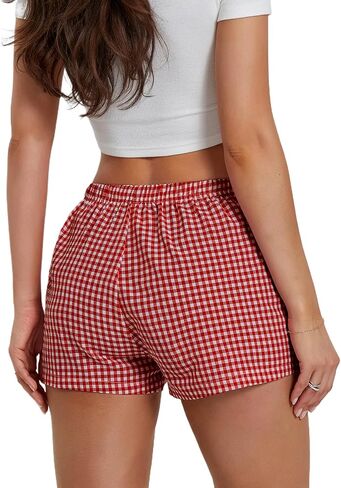 Y2K Boxer Shorts for Womens Low Waist Plaid Lounge Shorts Elastic Cute Gingham Pajamas Bottoms in Kuwait
