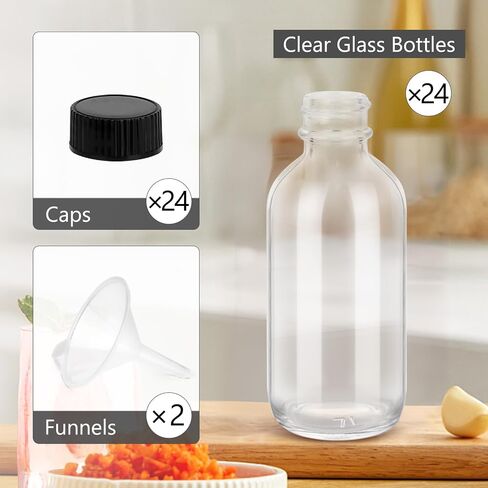 4OZ Small Glass Bottles with Lids and Funnels, 120ml Boston Round Glass Bottles, Leak Proof Mini Travel Bottles, Perfect for Diy Essential Oils, Hot Sauce and Juices, 6 Pack Clear in Saudi Arabia