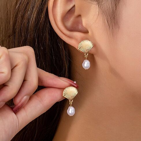 Starfish Shell Earrings Beach Jewelry for Women Lightweight Elegant Pearl Drop SeaShell Beach Earrings with Nautical Charm for Summer Vacations Coastal Accessories in Saudi Arabia