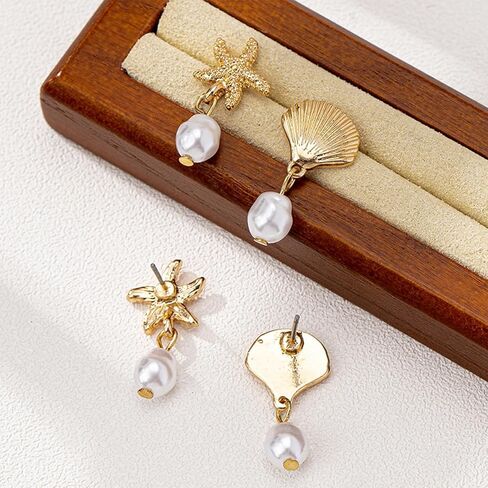 Starfish Shell Earrings Beach Jewelry for Women Lightweight Elegant Pearl Drop SeaShell Beach Earrings with Nautical Charm for Summer Vacations Coastal Accessories in Saudi Arabia