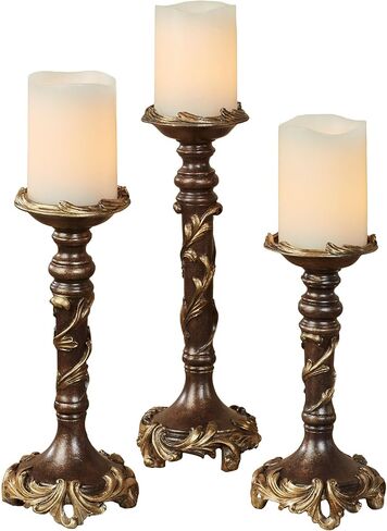Vina Elegante Victorian Style Gold Candleholders | Traditional Centerpiece Decor with Acanthus Leaves Design | Holds Pillar or Taper Candles in Saudi Arabia