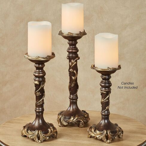 Vina Elegante Victorian Style Gold Candleholders | Traditional Centerpiece Decor with Acanthus Leaves Design | Holds Pillar or Taper Candles in Saudi Arabia