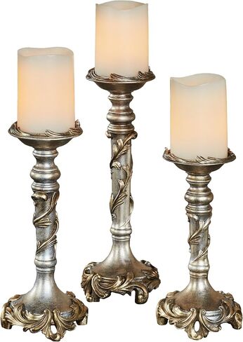 Vina Elegante Victorian Style Gold Candleholders | Traditional Centerpiece Decor with Acanthus Leaves Design | Holds Pillar or Taper Candles in Saudi Arabia