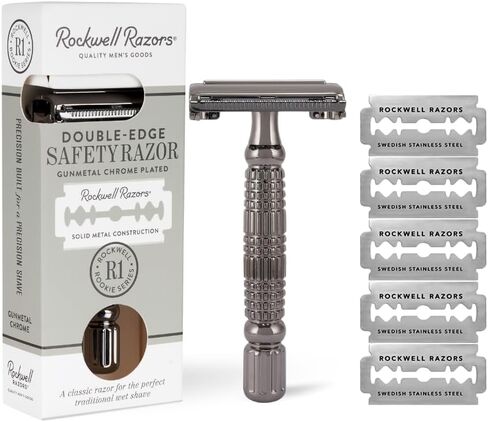 ROCKWELL RAZORS R1 Double Edge Safety Razor in White Chrome, Butterfly Open with 5 Blades in Kuwait