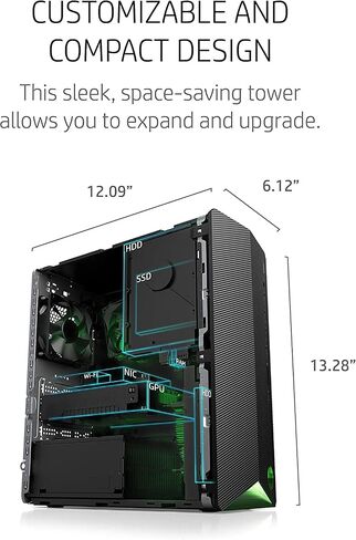 HP Pavilion Gaming Desktop, 10th Generation Intel Core i5-10400F Processor, NVIDIA GeForce RTX 3060 Graphics, 8 GB RAM, 512 GB SSD, Windows 11 Home (TG01-1161, Shadow Black) in Saudi Arabia