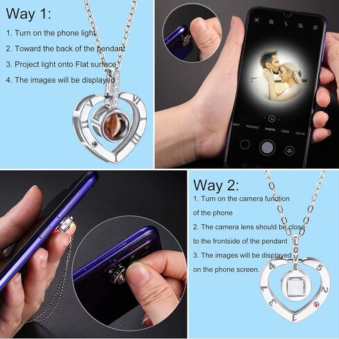 OTXIXTO Personalized Projection Picture Pendant 925 Sterling Silver Necklace Heart-Shaped Pendant Birthday Anniversary Jewelry Gifts for Her/Women/Mom/Girlfriend in Saudi Arabia