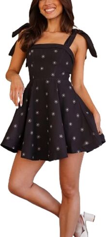 Women Tie Shoulder Mini Dress Floral Ruffle Babydoll Dress Boho Square Neck Sundress Cute Summer Dresses in Saudi Arabia