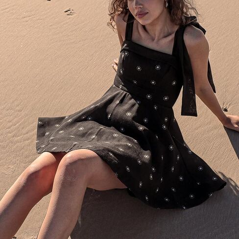 Women Tie Shoulder Mini Dress Floral Ruffle Babydoll Dress Boho Square Neck Sundress Cute Summer Dresses in Saudi Arabia