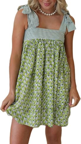 Women Tie Shoulder Mini Dress Floral Ruffle Babydoll Dress Boho Square Neck Sundress Cute Summer Dresses in Saudi Arabia
