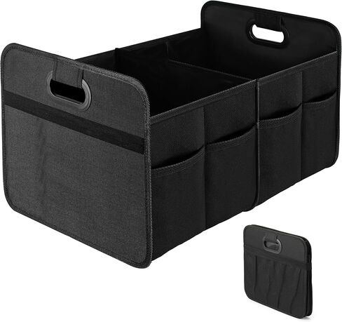 Simple Deluxe Car Trunk Organizer, 2 Compartments Anti-slip Design Collapsible Trunk Storage, Made of Waterproof 600D Oxford Polyester, Suitable for SUV, Minivan, Truck, Black in Kuwait