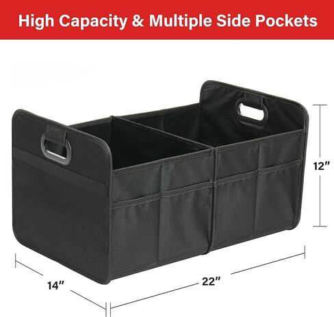 Simple Deluxe Car Trunk Organizer, 2 Compartments Anti-slip Design Collapsible Trunk Storage, Made of Waterproof 600D Oxford Polyester, Suitable for SUV, Minivan, Truck, Black in Kuwait