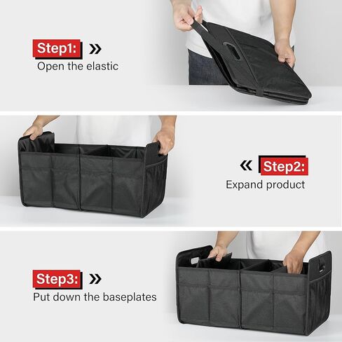 Simple Deluxe Car Trunk Organizer, 2 Compartments Anti-slip Design Collapsible Trunk Storage, Made of Waterproof 600D Oxford Polyester, Suitable for SUV, Minivan, Truck, Black in Kuwait