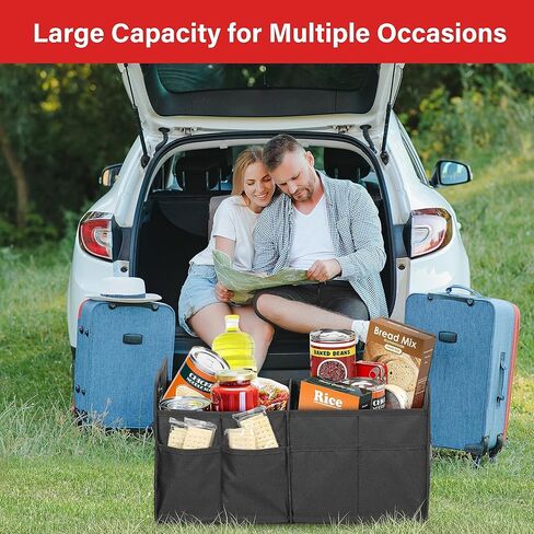 Simple Deluxe Car Trunk Organizer, 2 Compartments Anti-slip Design Collapsible Trunk Storage, Made of Waterproof 600D Oxford Polyester, Suitable for SUV, Minivan, Truck, Black in Kuwait
