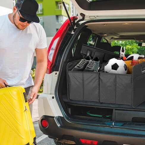 Simple Deluxe Car Trunk Organizer, 2 Compartments Anti-slip Design Collapsible Trunk Storage, Made of Waterproof 600D Oxford Polyester, Suitable for SUV, Minivan, Truck, Black in Kuwait