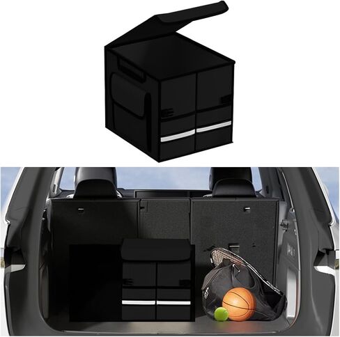 Car Trunk Organizer, Multi-Compartment Collapsible Vehicle Cargo Storage Organizer with Lid, Non Slip Waterproof Storage Box with Reinforced Handles, Universal Automotive Accessories (Black) in Saudi Arabia