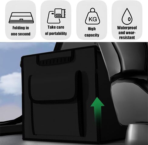 Car Trunk Organizer, Multi-Compartment Collapsible Vehicle Cargo Storage Organizer with Lid, Non Slip Waterproof Storage Box with Reinforced Handles, Universal Automotive Accessories (Black) in Saudi Arabia