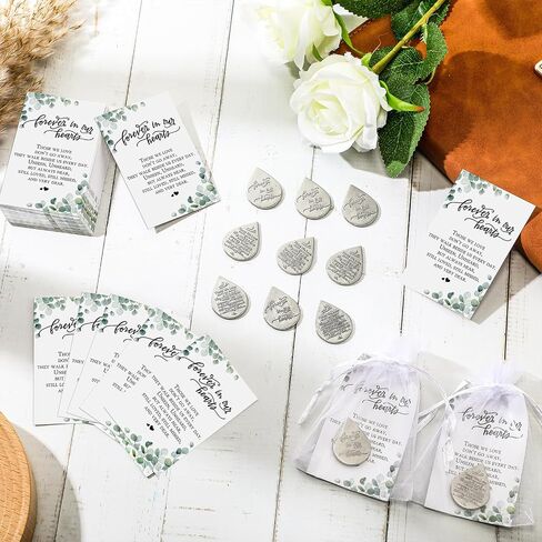 Ctosree 100 Sets Mini Tear Shaped Memorial Ornament Includes Tear Drop Shaped Ornament Memorial Pocket Token Funeral Prayer Cards and Organza Bags for Funeral Sympathy Gifts in Saudi Arabia