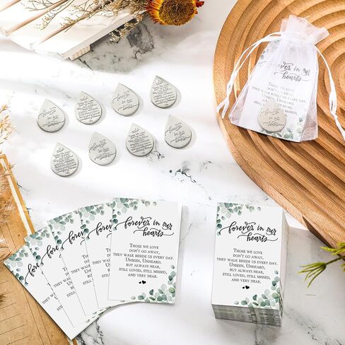 Ctosree 100 Sets Mini Tear Shaped Memorial Ornament Includes Tear Drop Shaped Ornament Memorial Pocket Token Funeral Prayer Cards and Organza Bags for Funeral Sympathy Gifts in Saudi Arabia