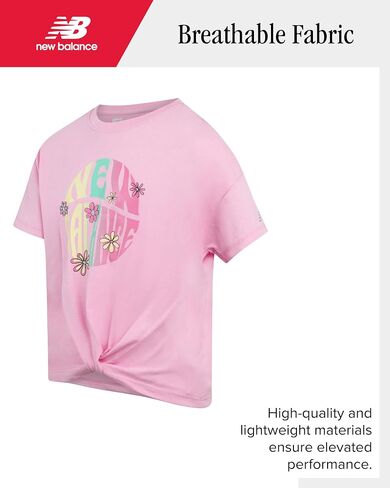 New Balance Girls Short Set - 3 Piece Short Sleeve Athletic Graphic Tee and Fleece Active Shorts for Girls (Sizes: 7-12) in Saudi Arabia