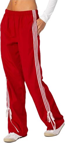 Aopwsrlyi Women Wide Leg Track Pants Y2K Parachute Pants Elastic Low Rise Side Striped Sweatpants with Pockets in Saudi Arabia