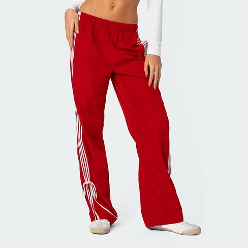 Aopwsrlyi Women Wide Leg Track Pants Y2K Parachute Pants Elastic Low Rise Side Striped Sweatpants with Pockets in Saudi Arabia