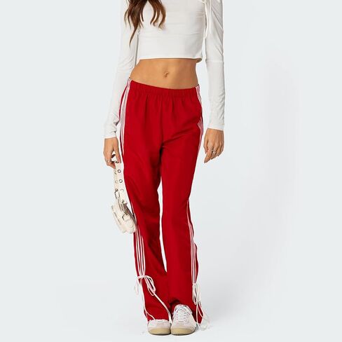 Aopwsrlyi Women Wide Leg Track Pants Y2K Parachute Pants Elastic Low Rise Side Striped Sweatpants with Pockets in Saudi Arabia