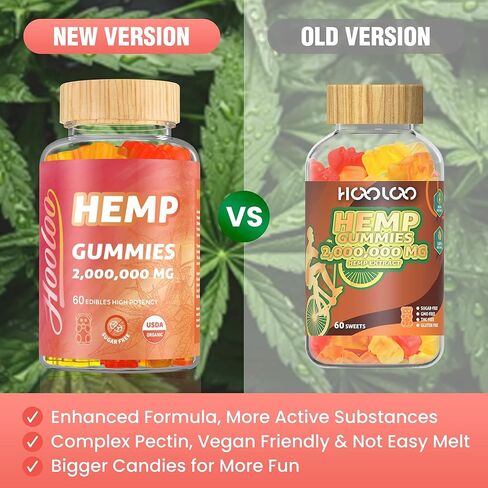 Hooloo Homp Hemp Gummies للبالغين - فاعلية عالية 2،000.000 ملغ ، 100 ٪ طبيعية طبيعية نقية السكر الحرة الفواكه القنب ، مصنوعة في الولايات المتحدة الأمريكية in Kuwait