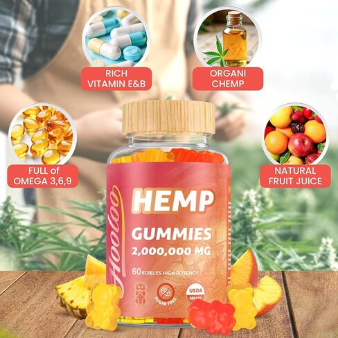 Hooloo Homp Hemp Gummies للبالغين - فاعلية عالية 2،000.000 ملغ ، 100 ٪ طبيعية طبيعية نقية السكر الحرة الفواكه القنب ، مصنوعة في الولايات المتحدة الأمريكية in Kuwait