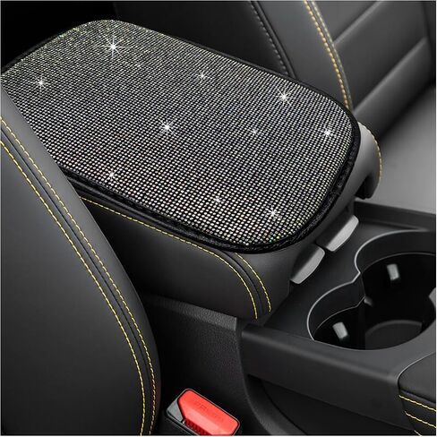 Bling Car Armrest Cover, 11.8"×8.5" Crystal Rhinestone Auto Center Console Protective Cover, Bling Charming Arm Rest Cushion Pad for Most Cars SUVs Trucks, Car Accessories (Black) in Saudi Arabia