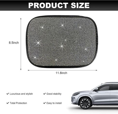 Bling Car Armrest Cover, 11.8"×8.5" Crystal Rhinestone Auto Center Console Protective Cover, Bling Charming Arm Rest Cushion Pad for Most Cars SUVs Trucks, Car Accessories (Black) in Saudi Arabia