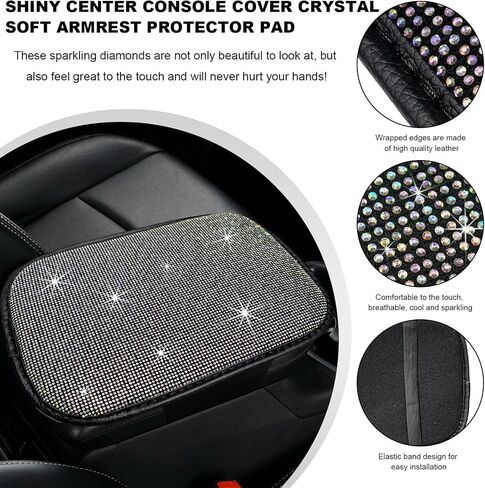 Bling Car Armrest Cover, 11.8"×8.5" Crystal Rhinestone Auto Center Console Protective Cover, Bling Charming Arm Rest Cushion Pad for Most Cars SUVs Trucks, Car Accessories (Black) in Saudi Arabia