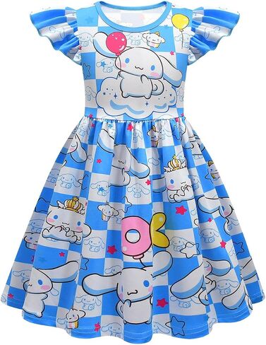 Girls Princess Dress Cute Cartoon Ruffle Sleeve Dresses Kids Summer Casual Playwear Outfit in Saudi Arabia