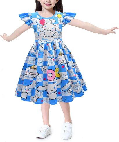 Girls Princess Dress Cute Cartoon Ruffle Sleeve Dresses Kids Summer Casual Playwear Outfit in Saudi Arabia
