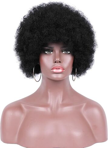 Curly Wig for Black Women Full and Soft Short Curly Wig with Bangs Afro Loose Curls Afro Kinky Wigs for African Black Women (Yellow) in Saudi Arabia