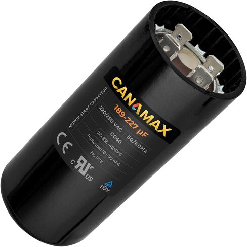 Canamax Premium 189-227 فائق التوهج/MFD 220-250 فولت تيار متردد مكثف بدء مستدير 50/60 هرتز تيار متردد كهربائي - مناسب تمامًا لتشغيل محرك التيار المتردد أو تشغيل المروحة ومكيف الهواء البارد أو المضخة الحرارية in Saudi Arabia