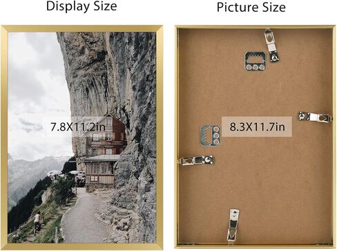 Frametory ، إطار ملصق الألومنيوم A4 ، الأمامي الأكريليكي ، إطارات صور معدنية رقيقة للصور 8.3x11.7 ، جدار أفقي/رأسي (حزمة واحدة ، ذهبية) in Kuwait