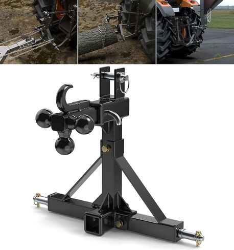 3 Point Hitch Dual 2" Receiver with Trailer Ball Hitch and Hook, 3 Point Trailer Hitch Tractor Mover Drawbar Hitch with Standard and 5th Wheel/Goose Neck Connection, Cat.1 3 Point Hitch Attachment in Saudi Arabia