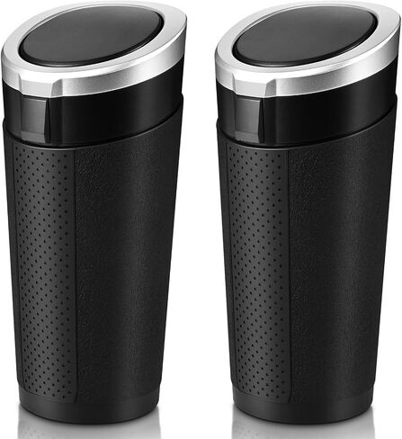 Car Trash Can Bin with Lid, 2 Packs Mini Leakproof Garbage Can for Vehicle, Cup Holder Trash Can, Small Trash Bin for Cars, Home, Bedroom, Office(Black) in Kuwait