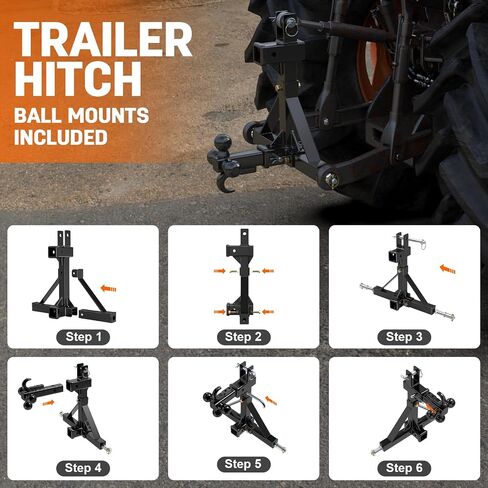 3 Point Hitch Dual 2" Receiver with Trailer Ball Hitch and Hook, 3 Point Trailer Hitch Tractor Mover Drawbar Hitch with Standard and 5th Wheel/Goose Neck Connection, Cat.1 3 Point Hitch Attachment in Saudi Arabia