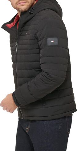 Tommy Hilfiger Men's Stretch Poly Hooded Packable Jacket, Port, Medium in Saudi Arabia