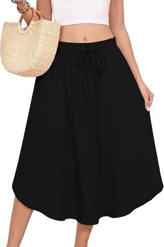 DB MOON Womens 2025 Midi Length Skirt Business Casual Flowy Curved Hem Skirts with Pockets Teacher Outfits in Saudi Arabia