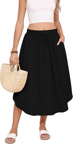 DB MOON Womens 2025 Midi Length Skirt Business Casual Flowy Curved Hem Skirts with Pockets Teacher Outfits in Saudi Arabia