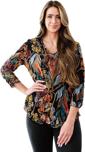 Printed Crinkle Mesh Blouse - Designer Hand-Finished Shirts for Women in Kuwait