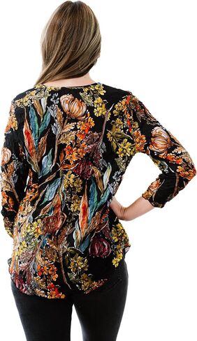 Printed Crinkle Mesh Blouse - Designer Hand-Finished Shirts for Women in Kuwait