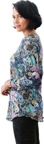 Printed Crinkle Mesh Blouse - Designer Hand-Finished Shirts for Women in Kuwait