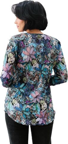 Printed Crinkle Mesh Blouse - Designer Hand-Finished Shirts for Women in Kuwait