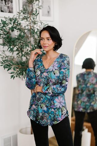 Printed Crinkle Mesh Blouse - Designer Hand-Finished Shirts for Women in Kuwait