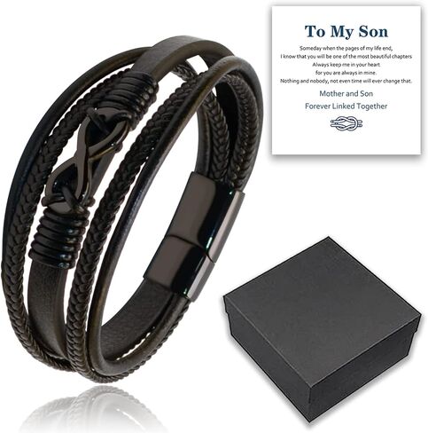 to My Son, I Will Always Be with You, Mother and Son Forever Linked Together Bracelet, Men's Stainless Steel Magnetic Clasp Braided Leather Nautical Bracelet Wristband Bangle (Silver) in Saudi Arabia